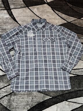 UNDER ARMOUR PLAID LOOSE HEATGEAR EMBROIDERED "DUCKS UNLIMITED" BUTTON-DOWN SHIR